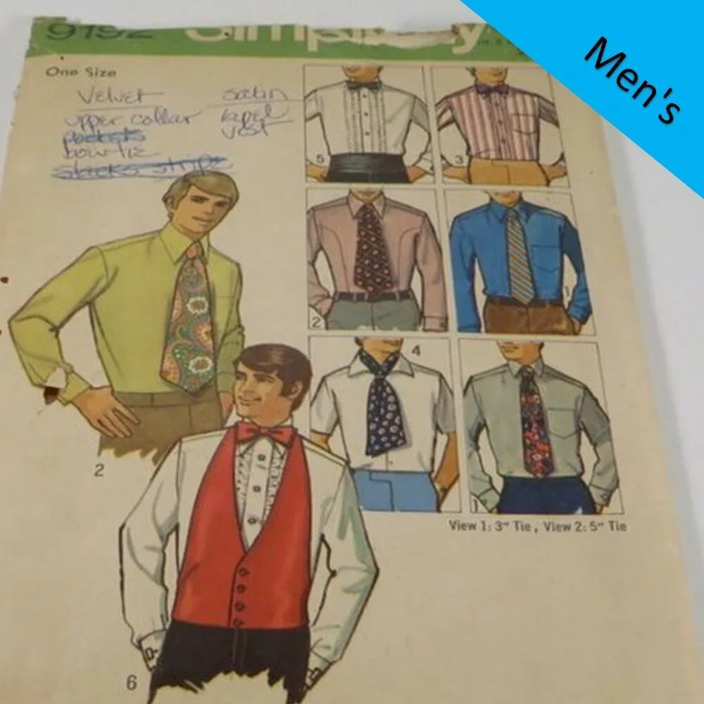 Simplicity 9192 Pattern One Size Neck Tie, Bow Tie, Ascot, Cummerbund, Vest